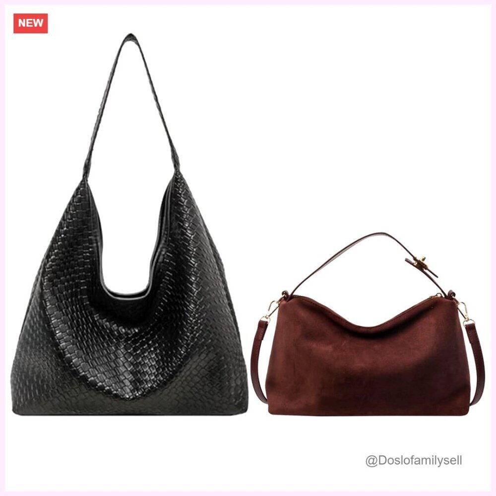 Woven Tote Hobo Crossbody Bag Soft Suede Elegant Chic Large Capacity